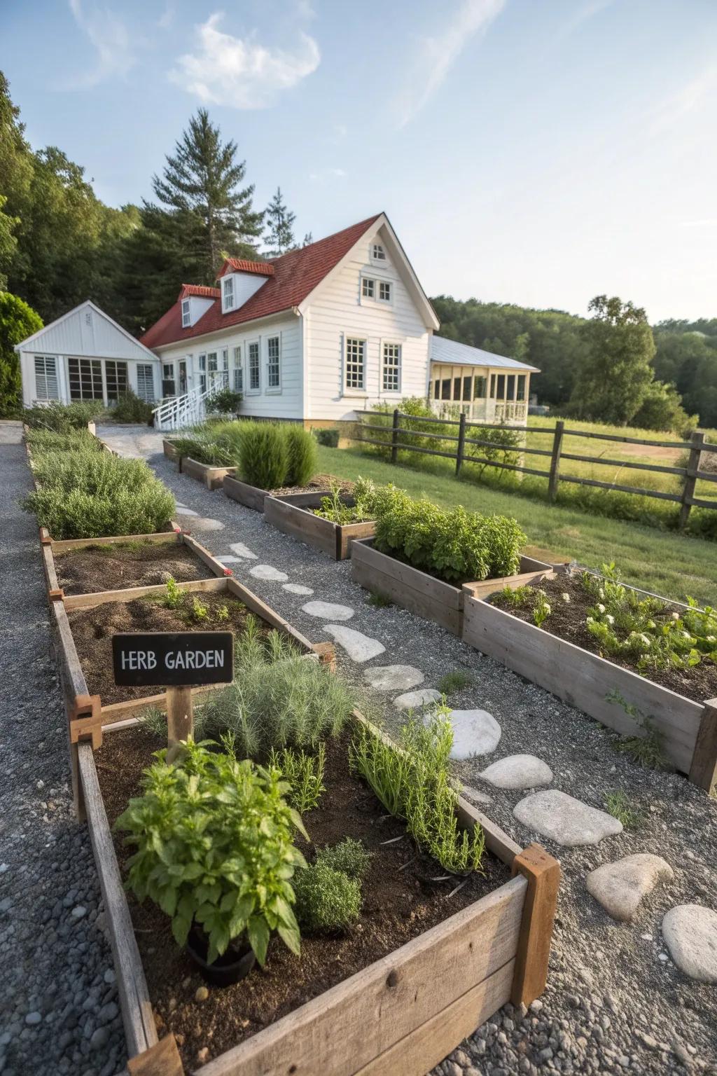 Edible herb gardens combine utility with natural beauty.