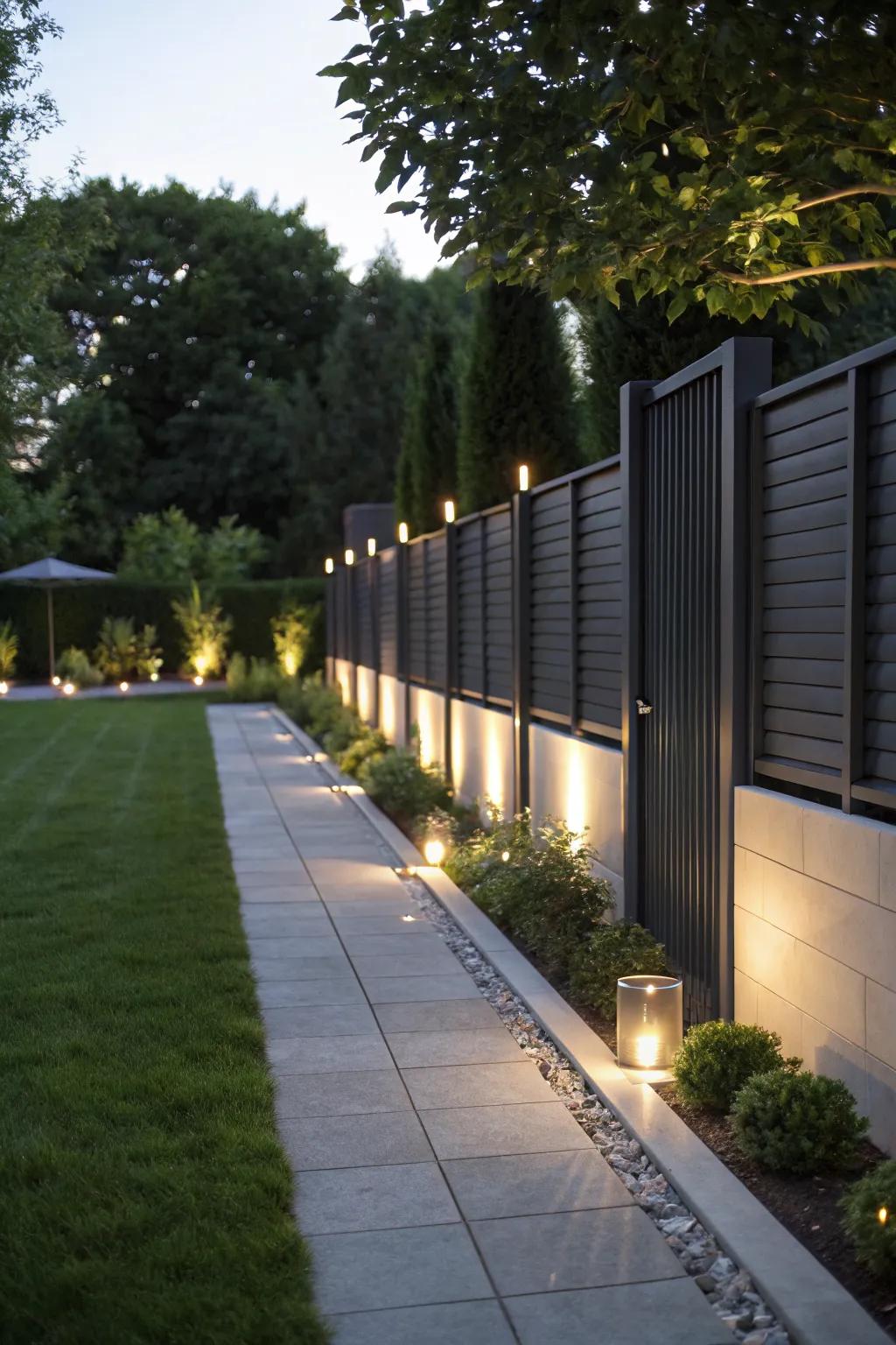 Recessed downlights add subtle elegance to a contemporary fence design.