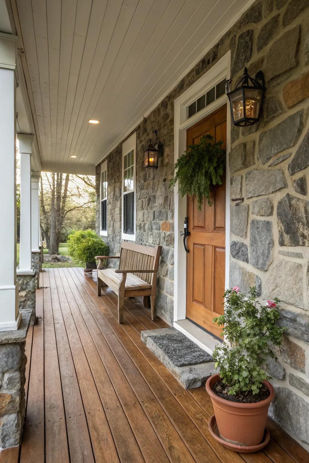 Textured materials add depth and interest to this modern porch.