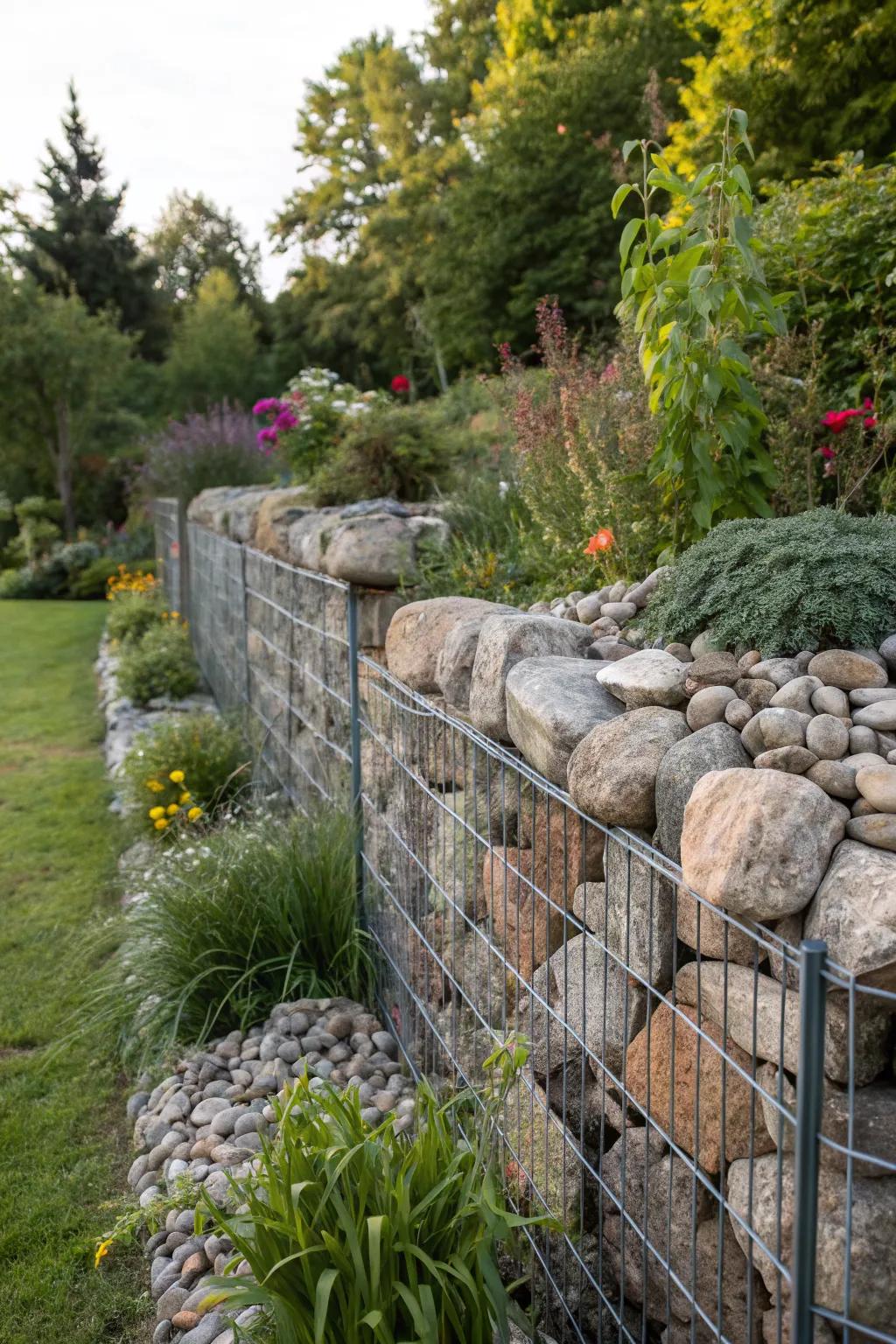 Gabion walls provide a striking, textured look.
