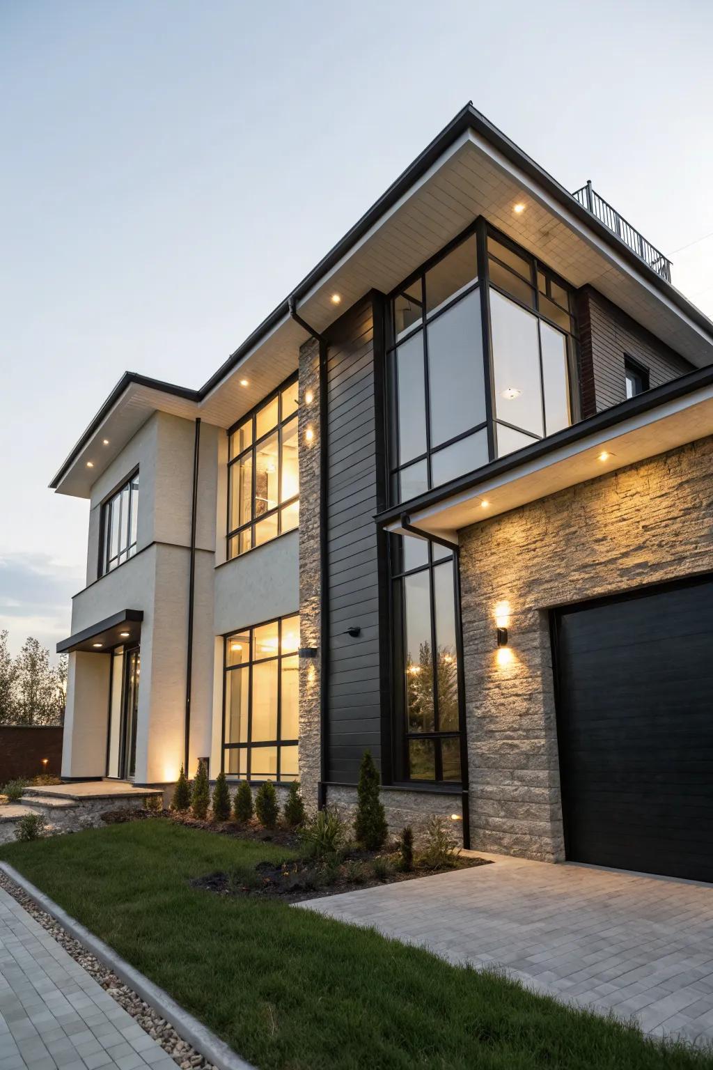 Bold color contrasts emphasize the architecture of this modern facade.