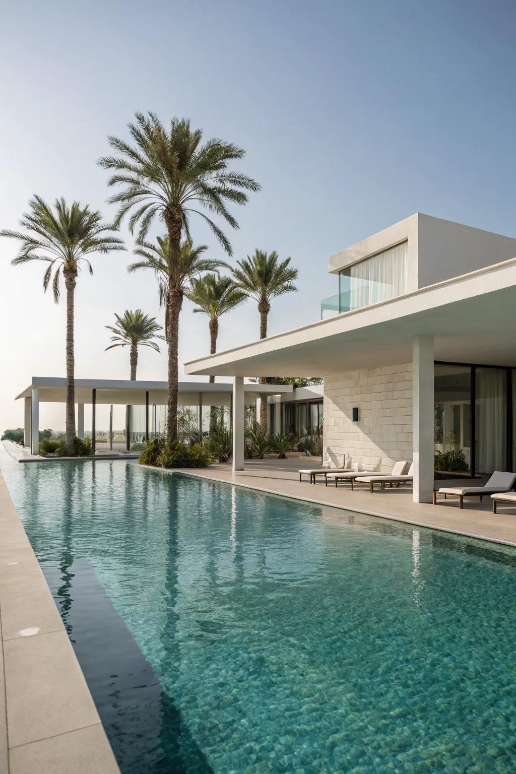 Sleek architectural elements enhance the modern look of the pool.