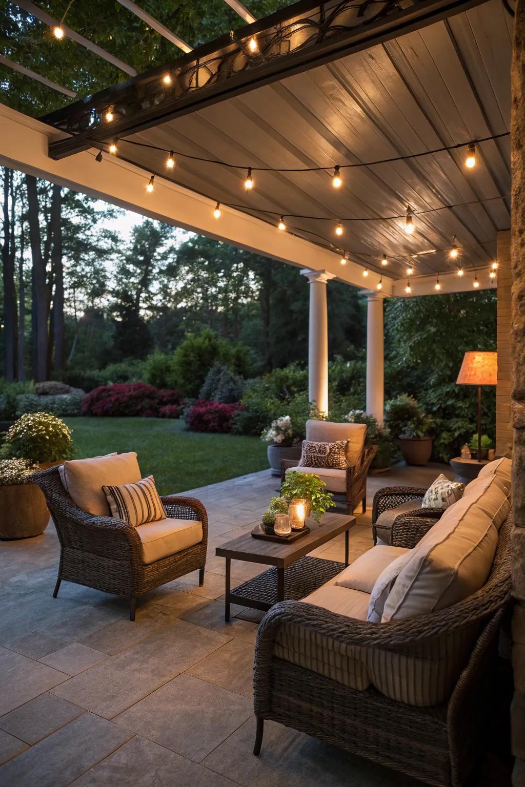 Set a cozy mood on the patio with ambient ceiling lights.