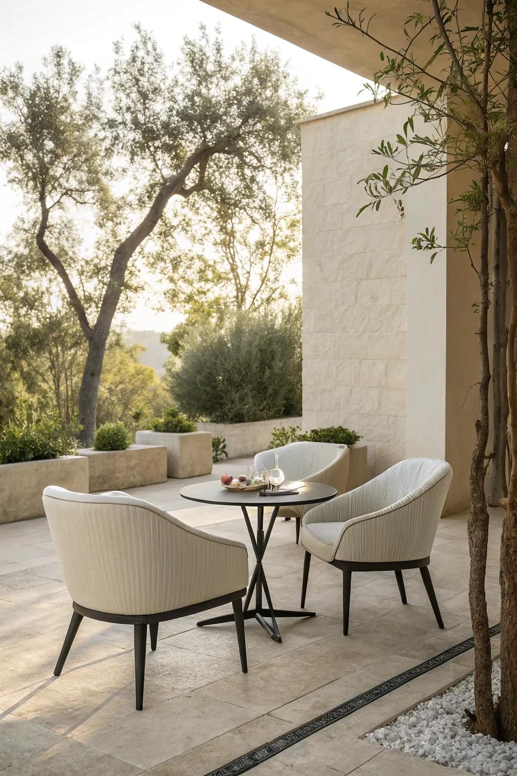 A minimalist design creates a sleek and serene outdoor setting.