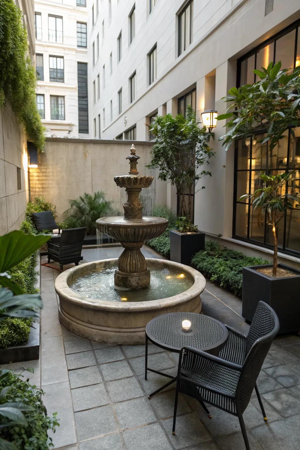 Maximize your space with a compact fountain design.