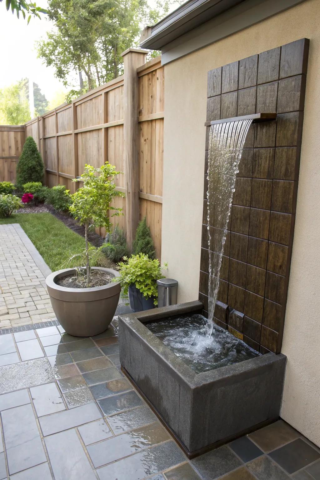 Compact water wall fountain perfectly suited for small patios.