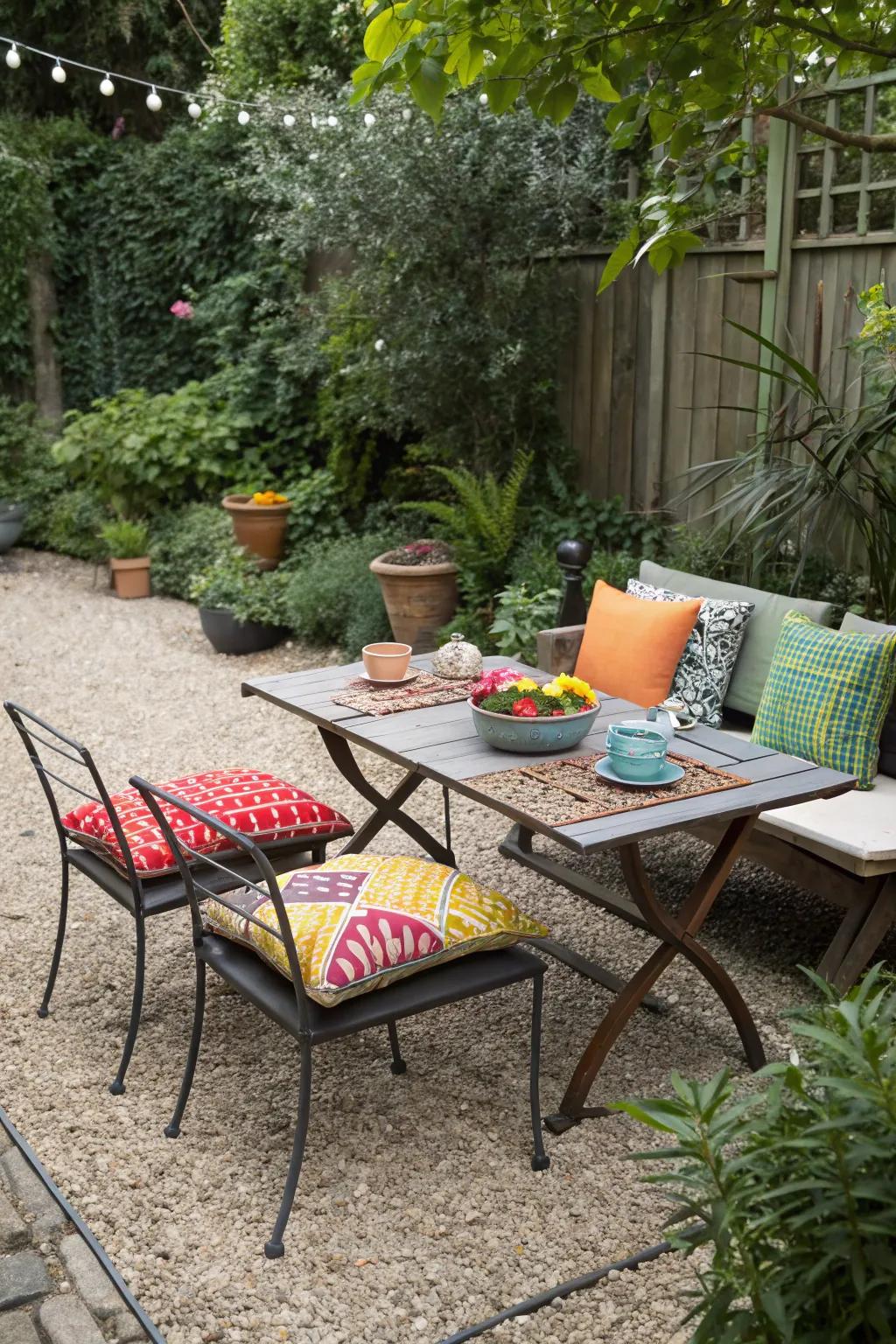 Outdoor tables and accessories enhance patio functionality.