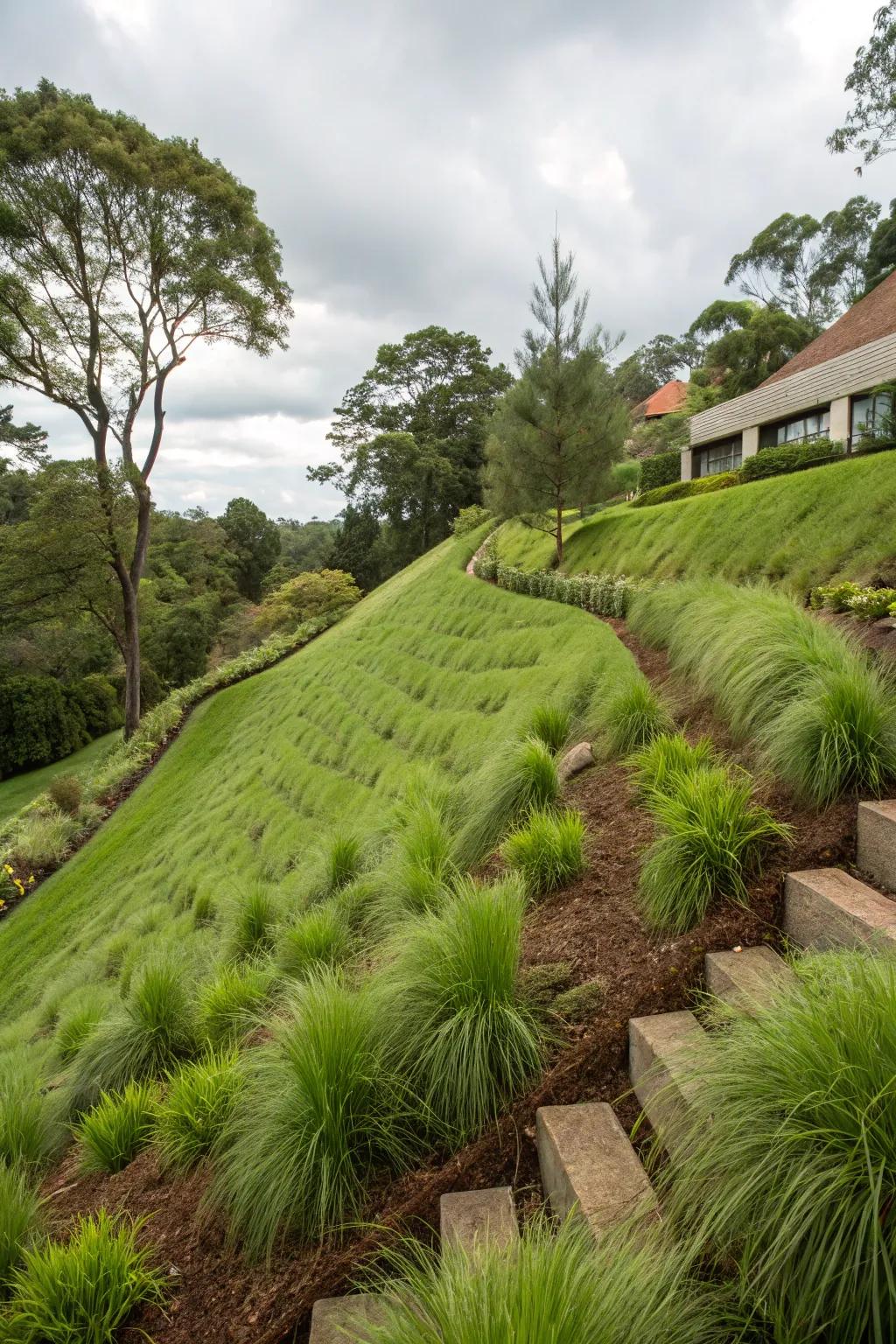 Control erosion on slopes with monkey grass.
