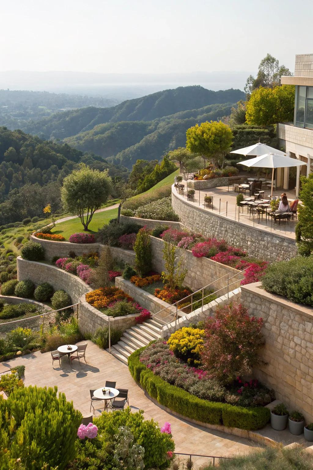 Multi-level terraces that add depth and beauty to your garden.