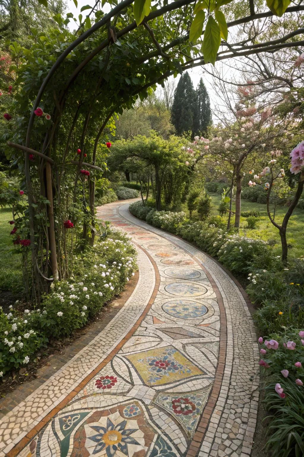 Curved paths invite exploration and add charm to the garden.