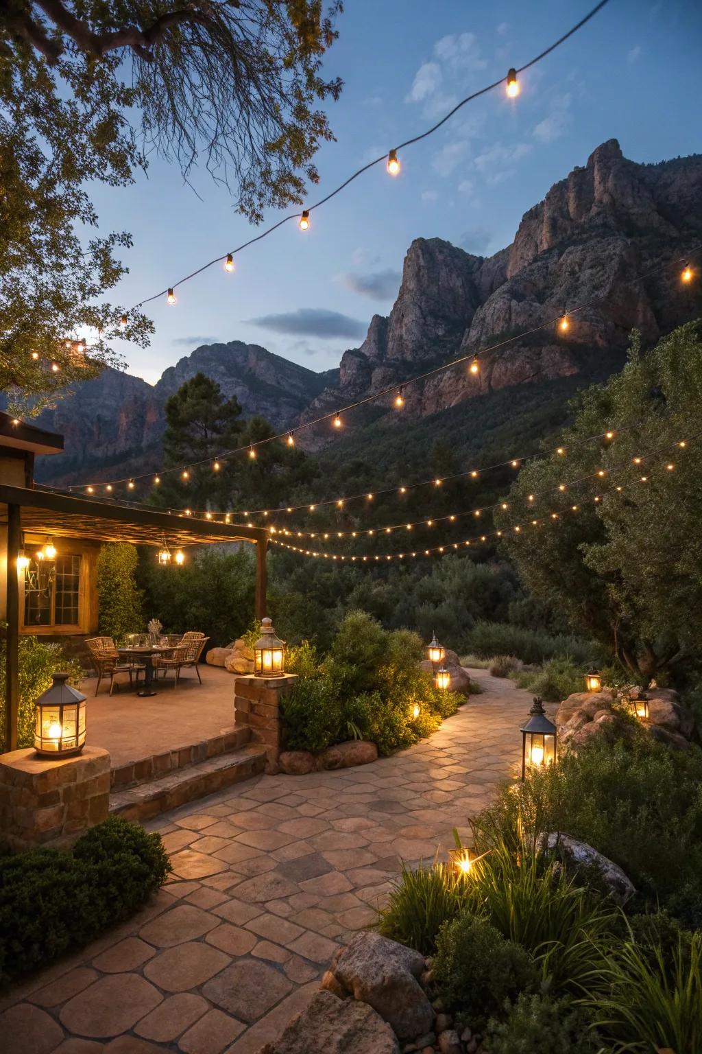 Ambient lighting transforms your patio into an enchanting evening retreat.