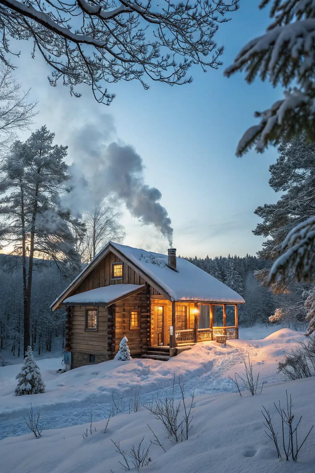 A snow-covered cabin, ready for winter adventures.