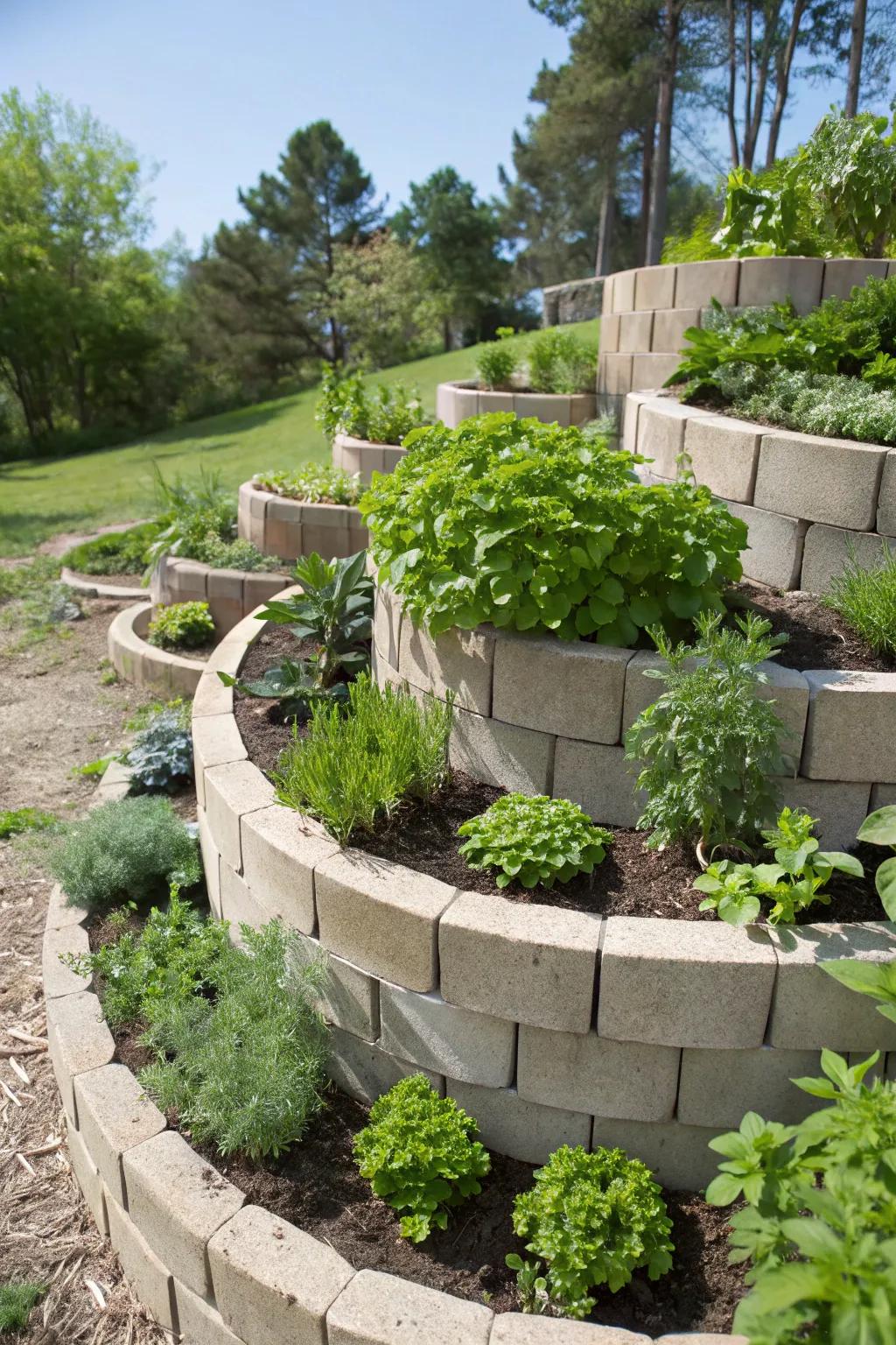 Spiral into freshness with a compact herb garden design.