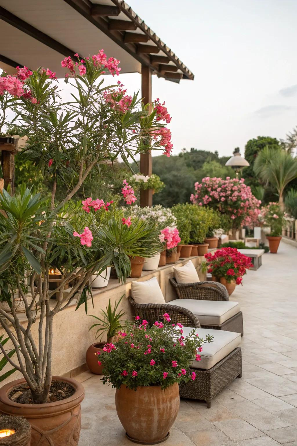 Transform your patio into a tropical paradise with oleanders.