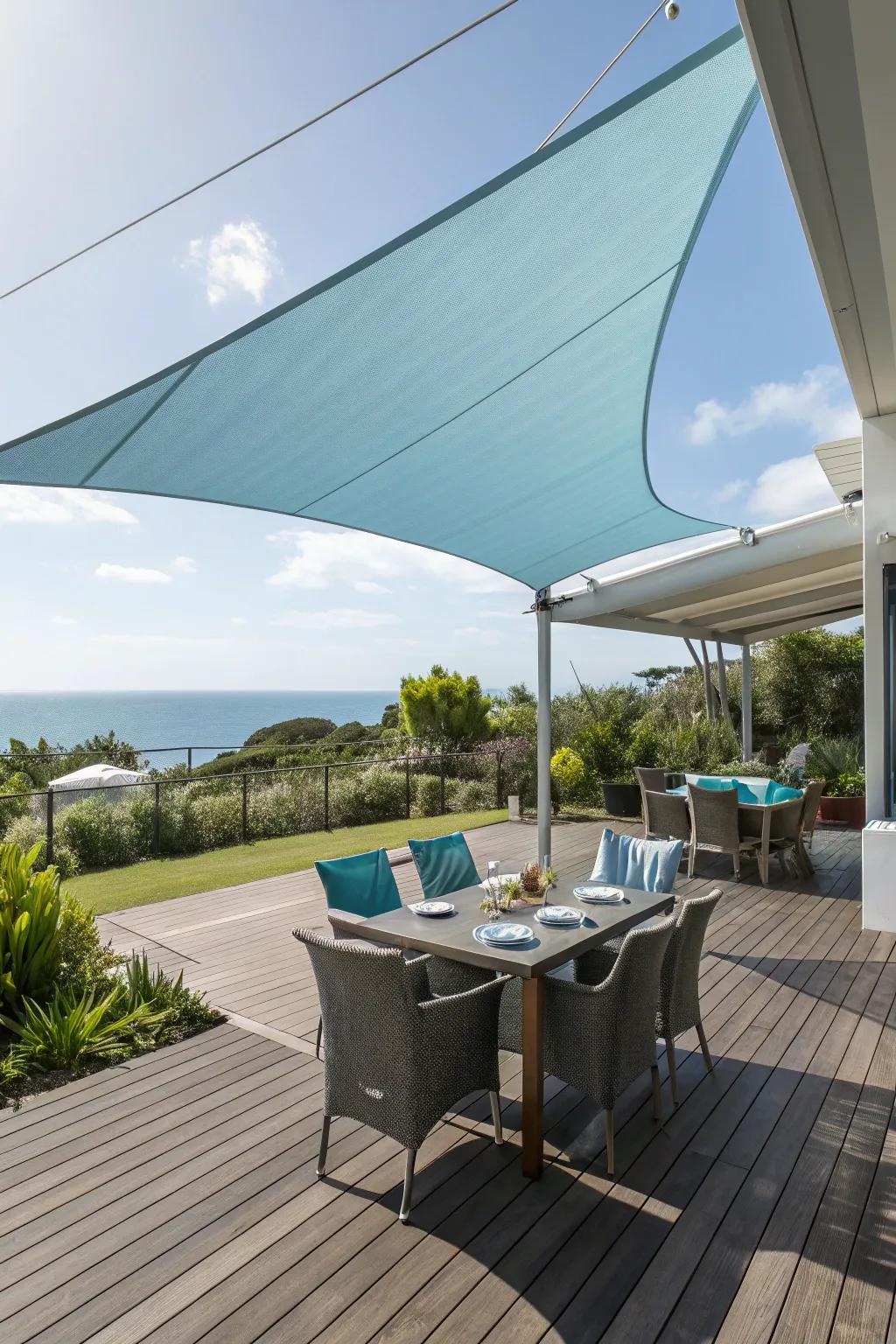 Add a modern touch with a shade sail over your deck.