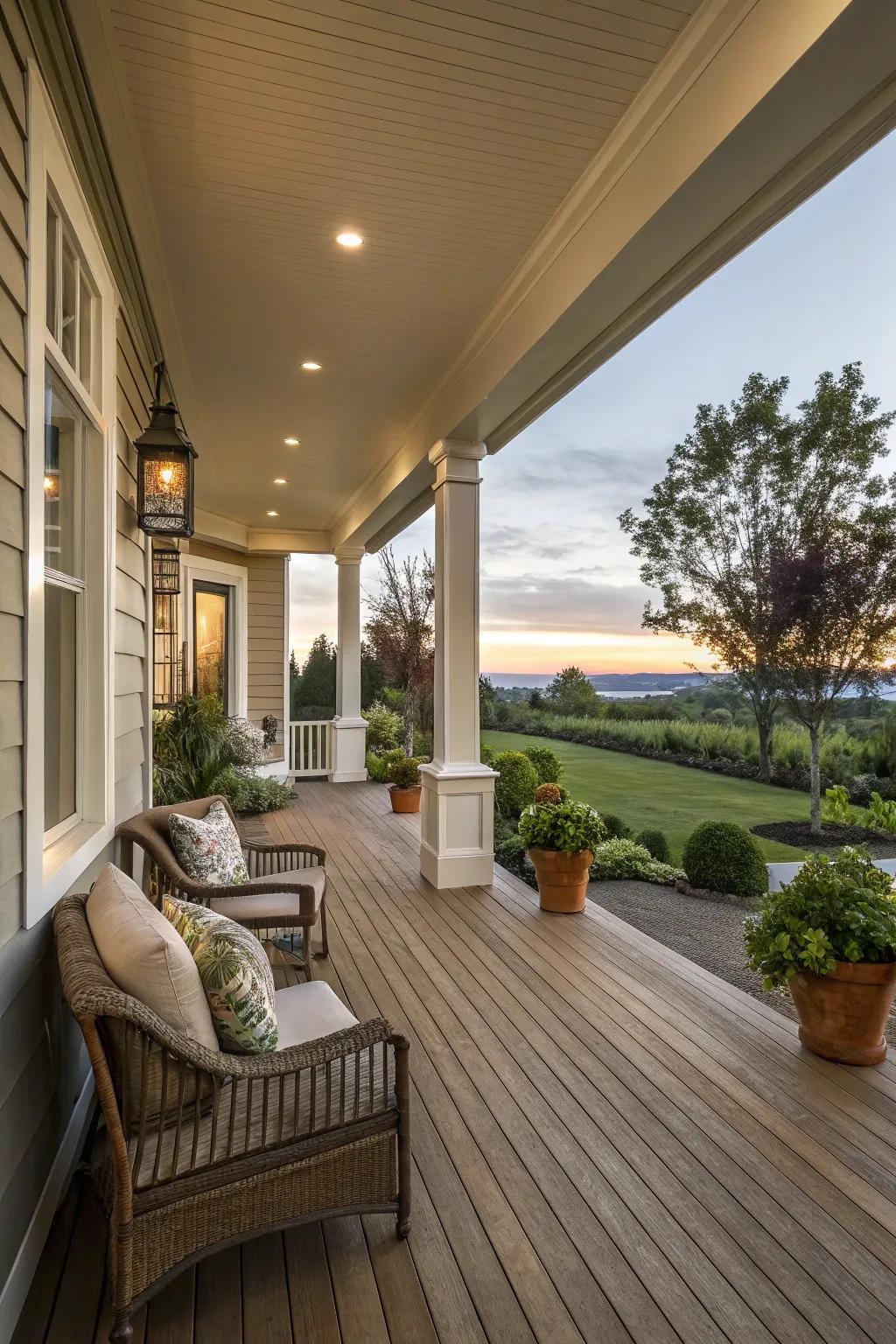 Neutral and natural colors create a harmonious porch setting.