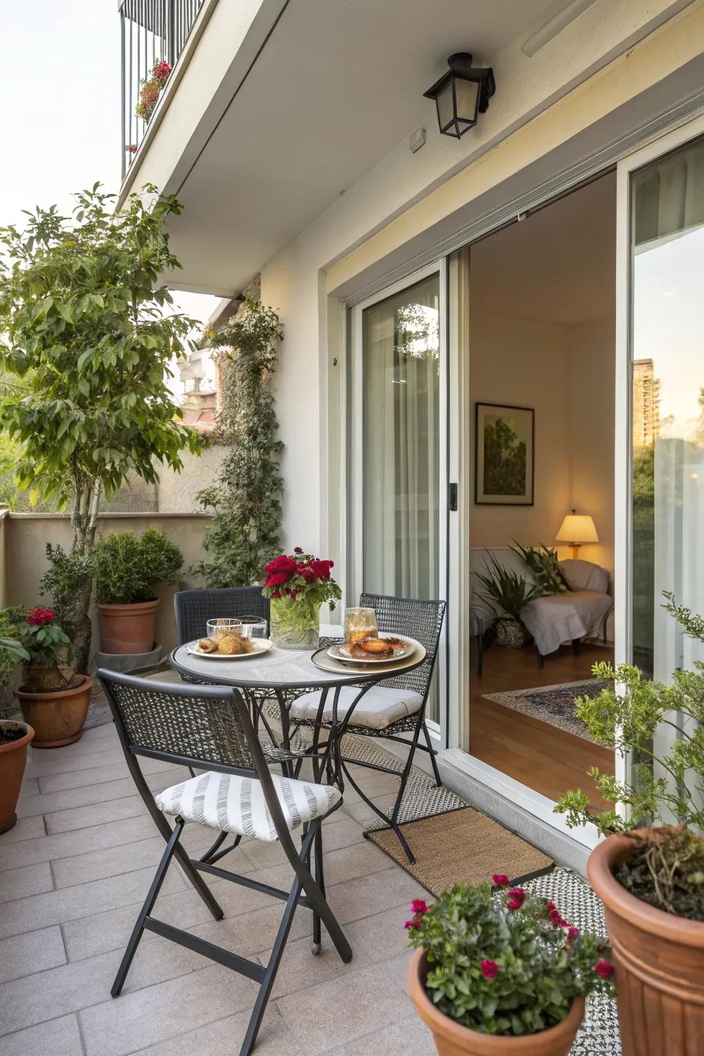 A charming dining corner perfect for outdoor meals.