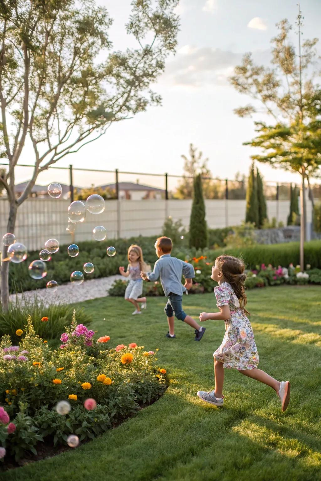 A bubble station brings endless joy and laughter to the party.