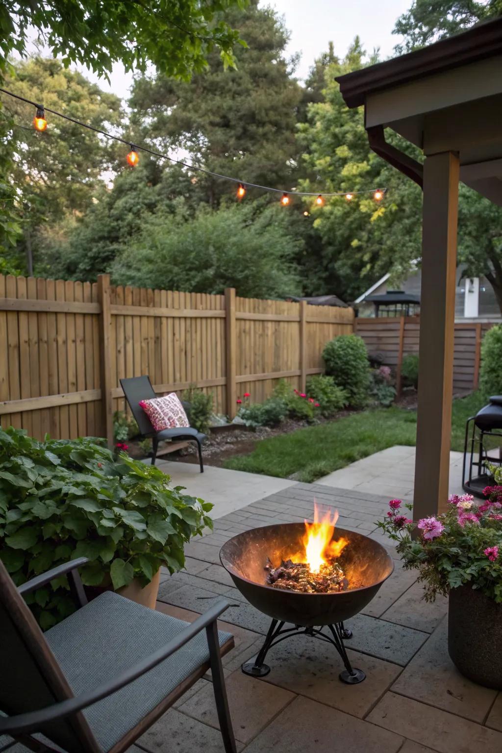 A portable fire bowl for adaptable outdoor arrangements.