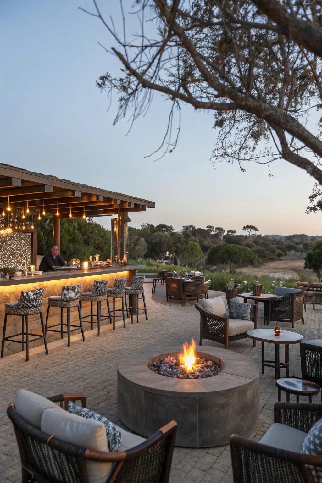 A fire pit bar adds warmth and charm to gatherings.