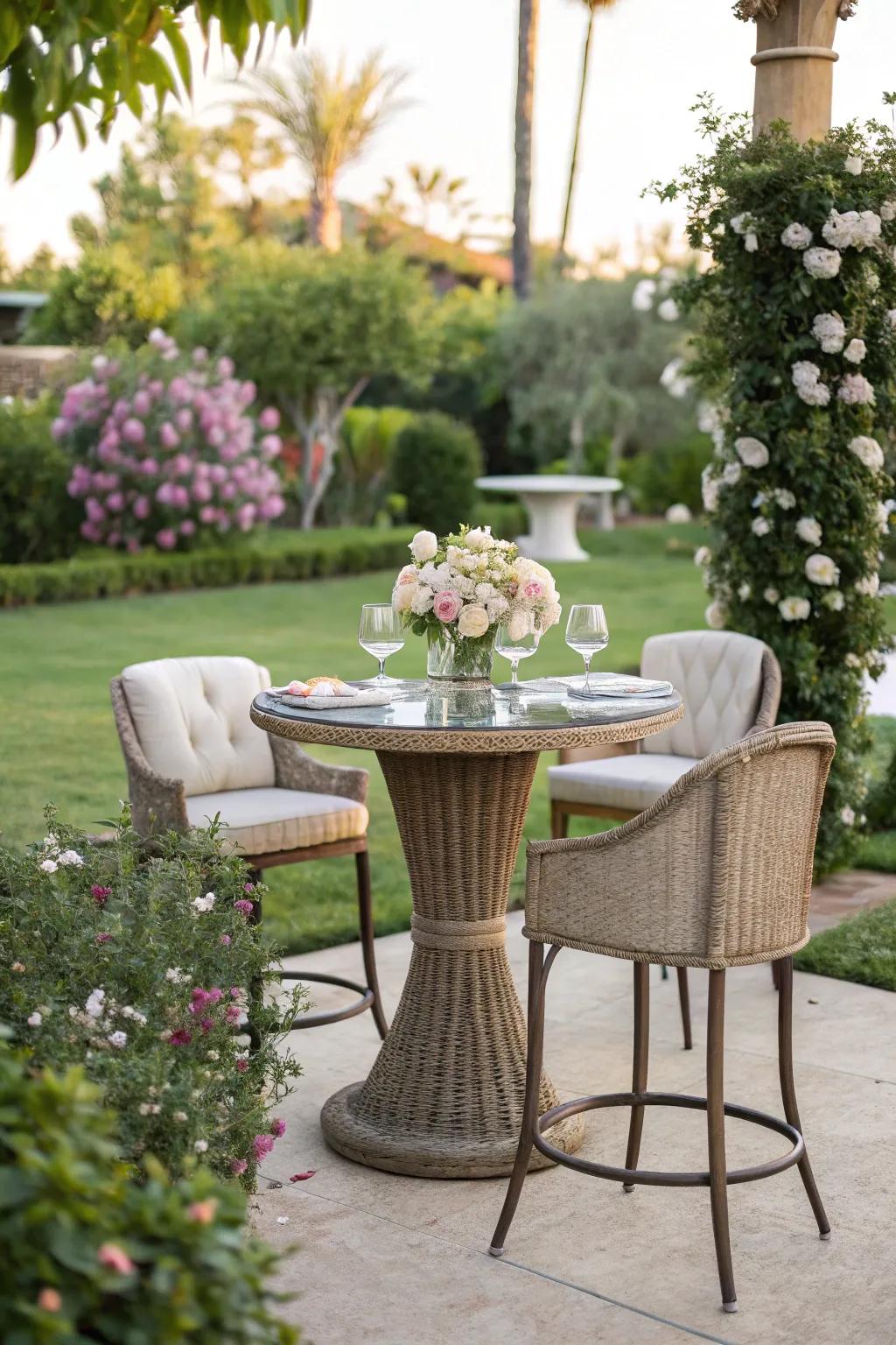 Sophisticated simplicity with a glass top bar table.
