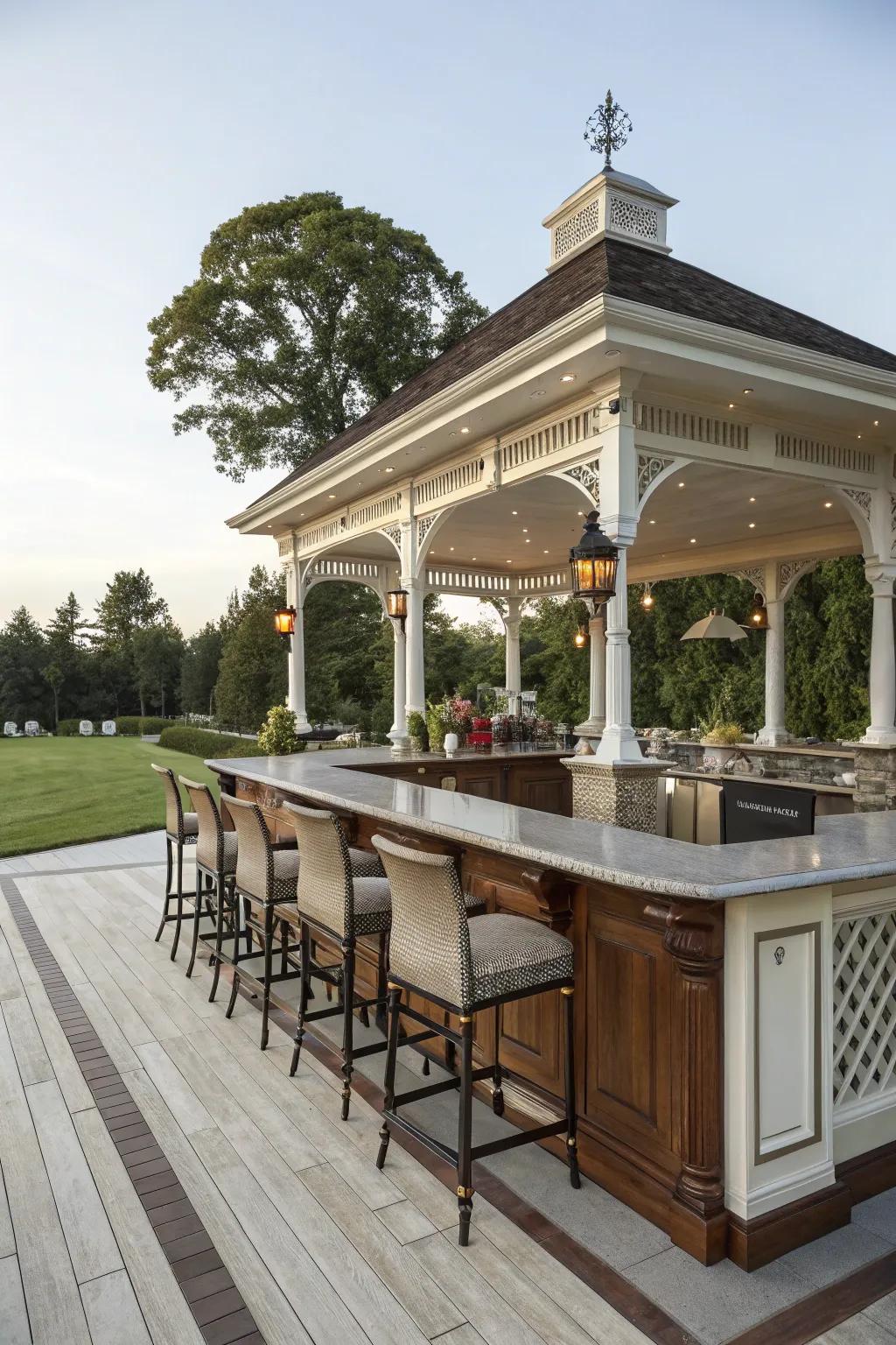 A pavilion bar is ideal for entertaining in style and comfort.