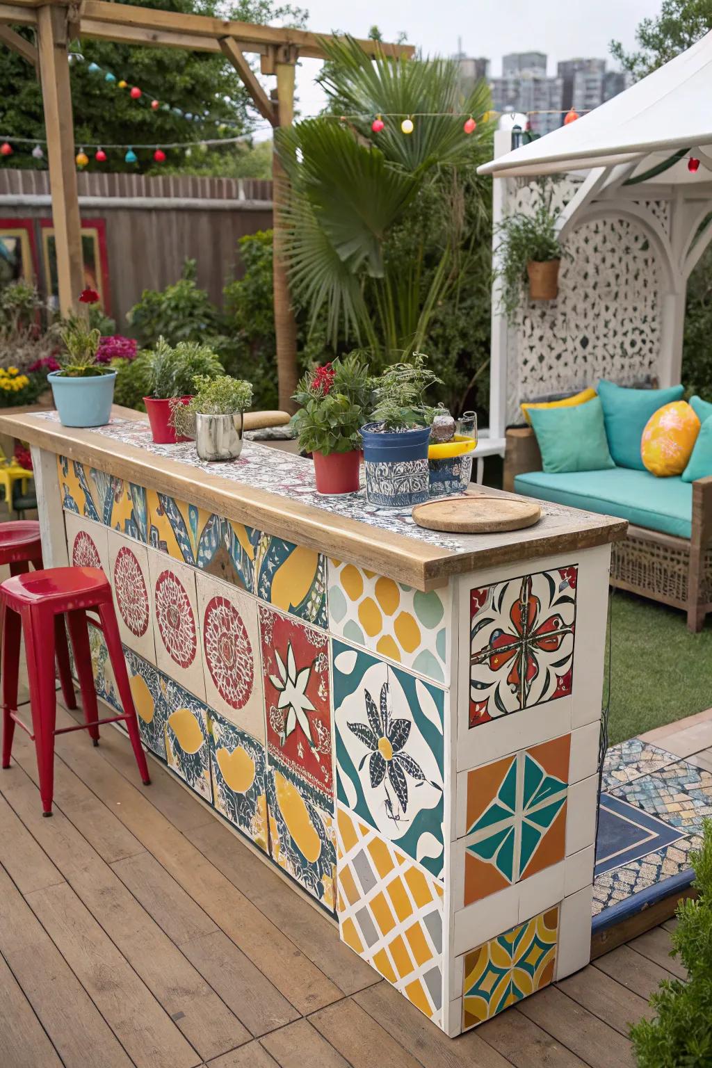 A versatile and colorful tile bartop.