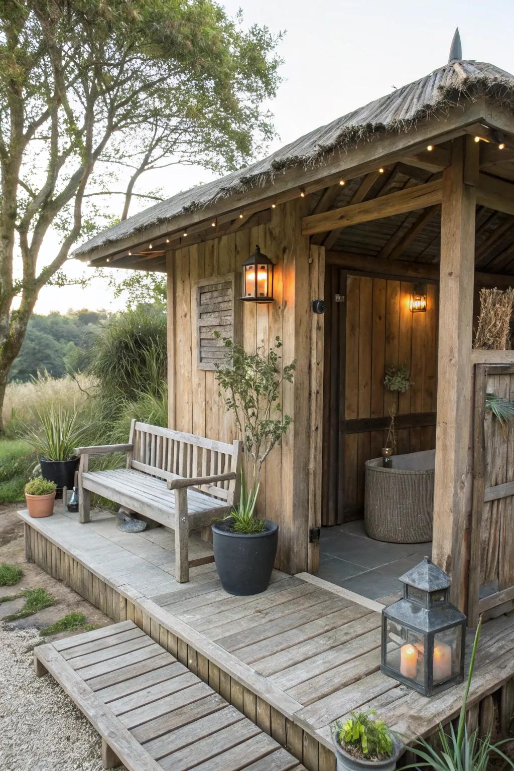 Rustic elements create a cozy atmosphere.
