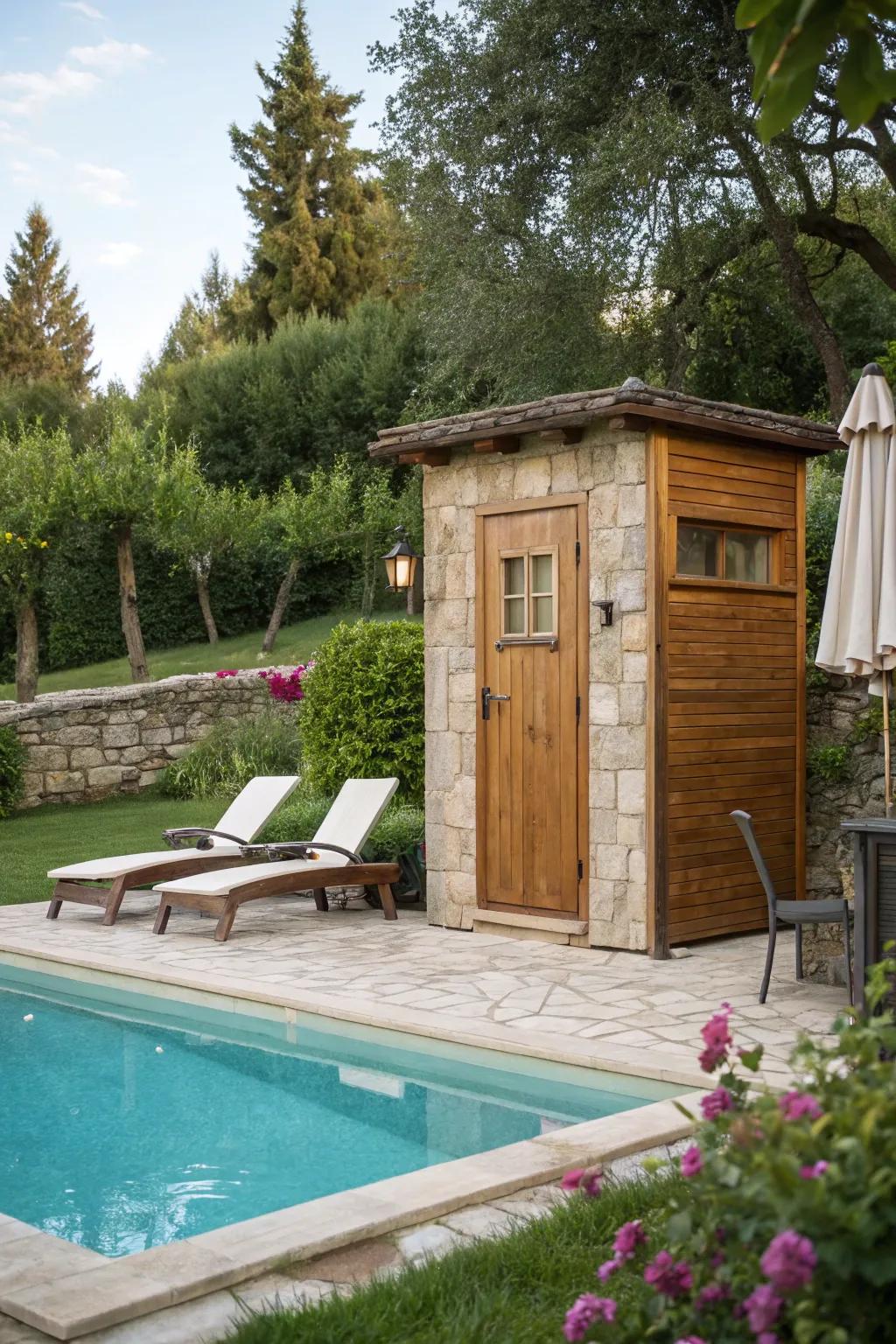 Proximity to the pool offers convenience and ease.