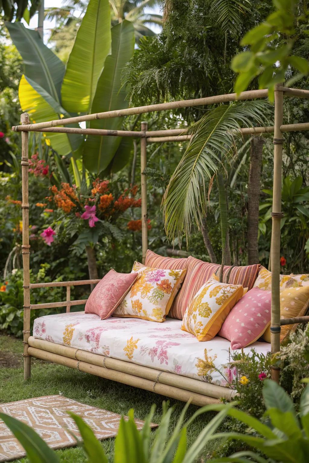 Bring the tropics home with bamboo and florals.