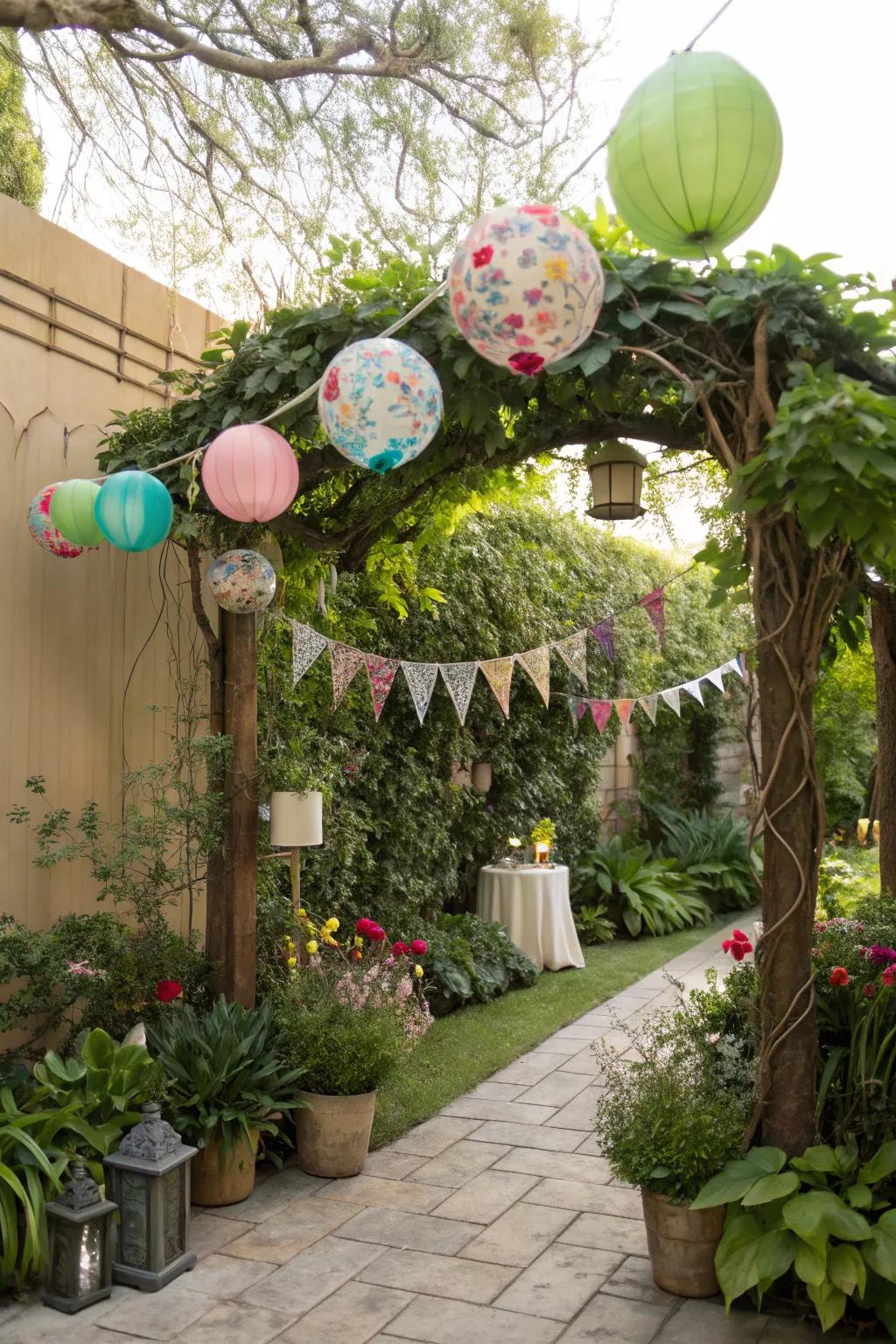 A beautiful integration of natural elements in a birthday party setup.