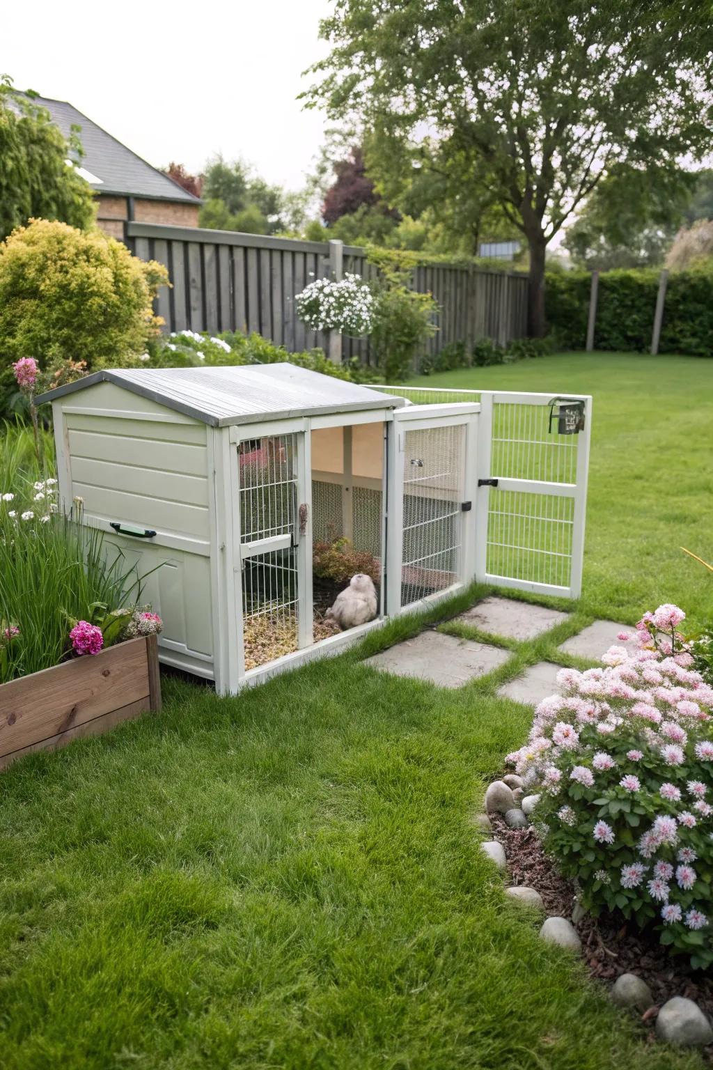 A bunny cage with convenient access for care and play.