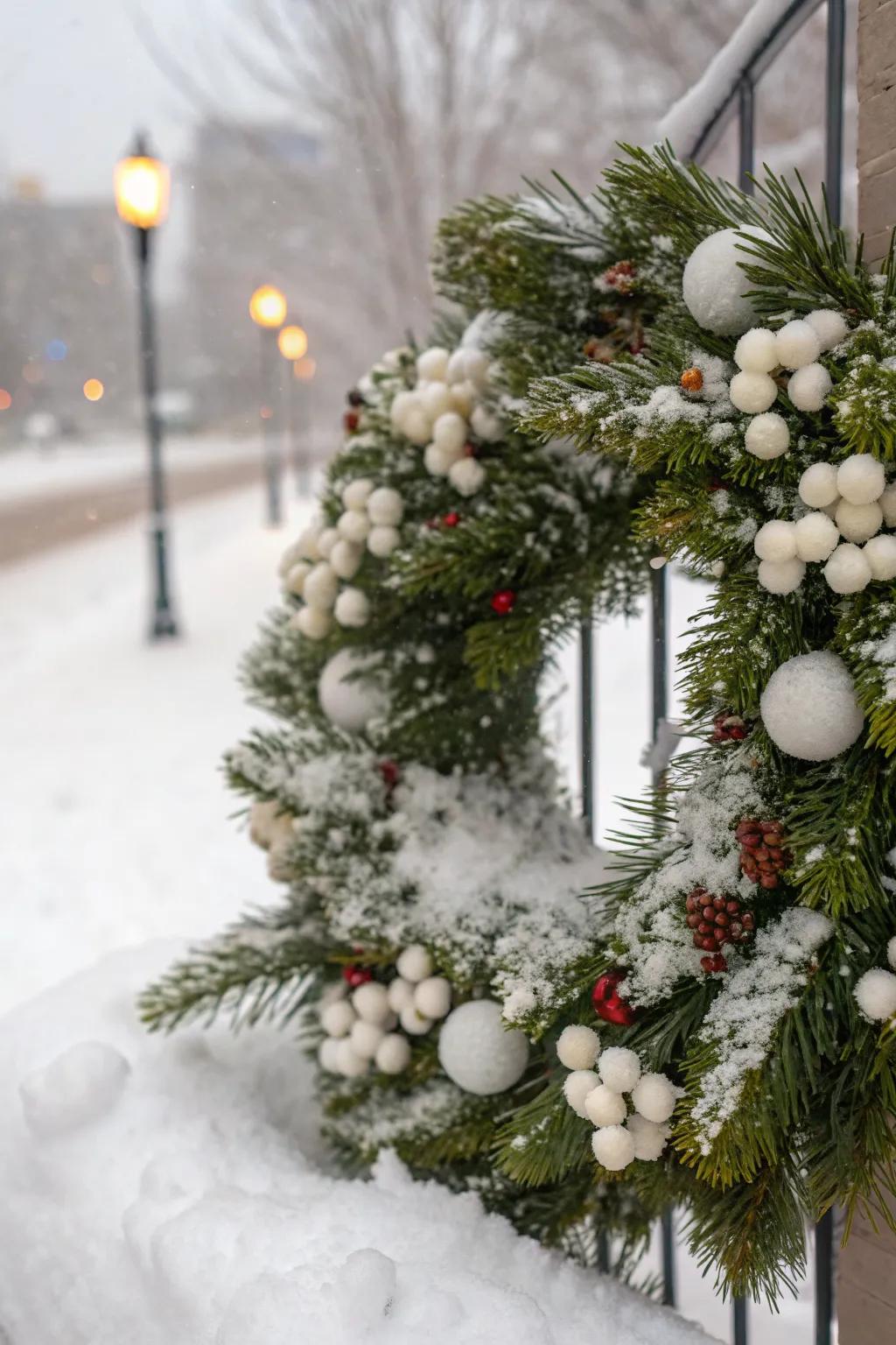 A snowy wreath that captures the essence of winter.