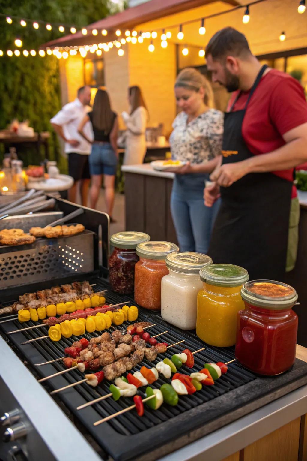 An interactive grilling station lets guests craft their own grill creations.