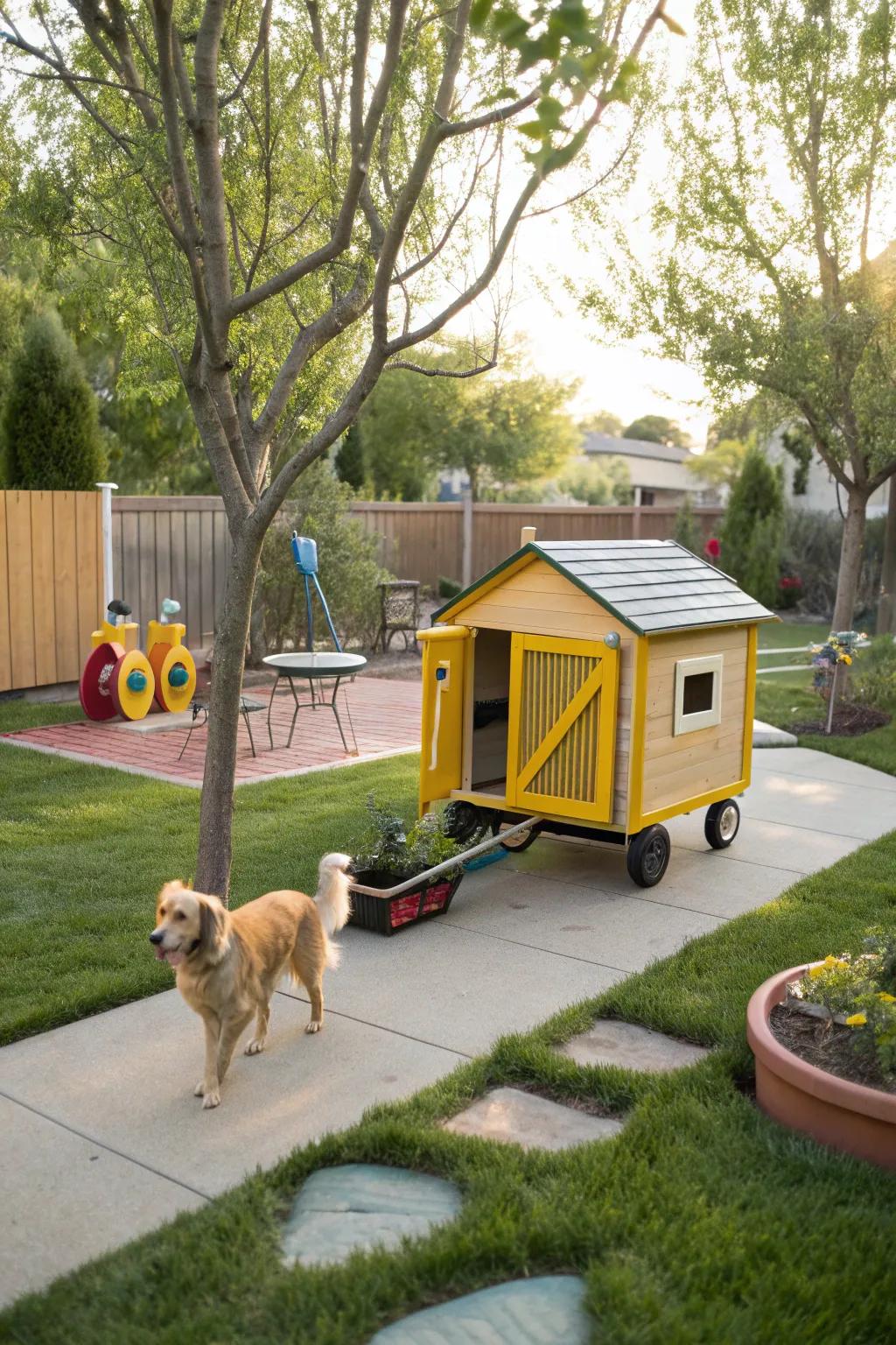 A mobile dog house ready for adventures.