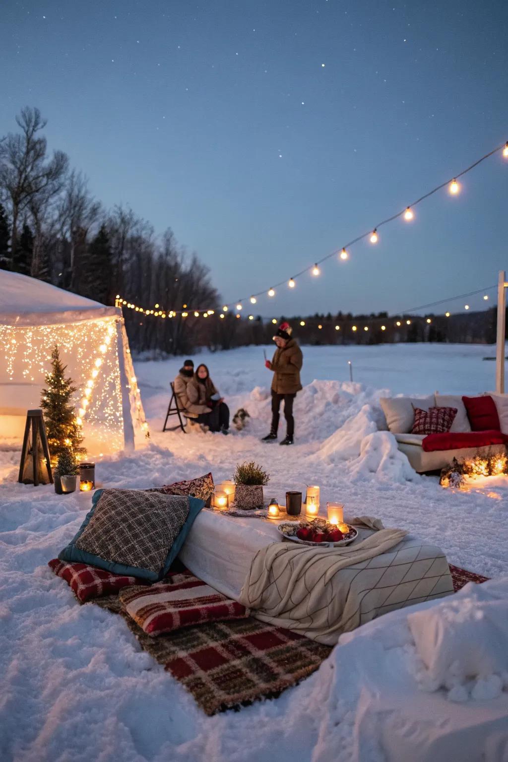 A cozy winter wonderland engagement party.