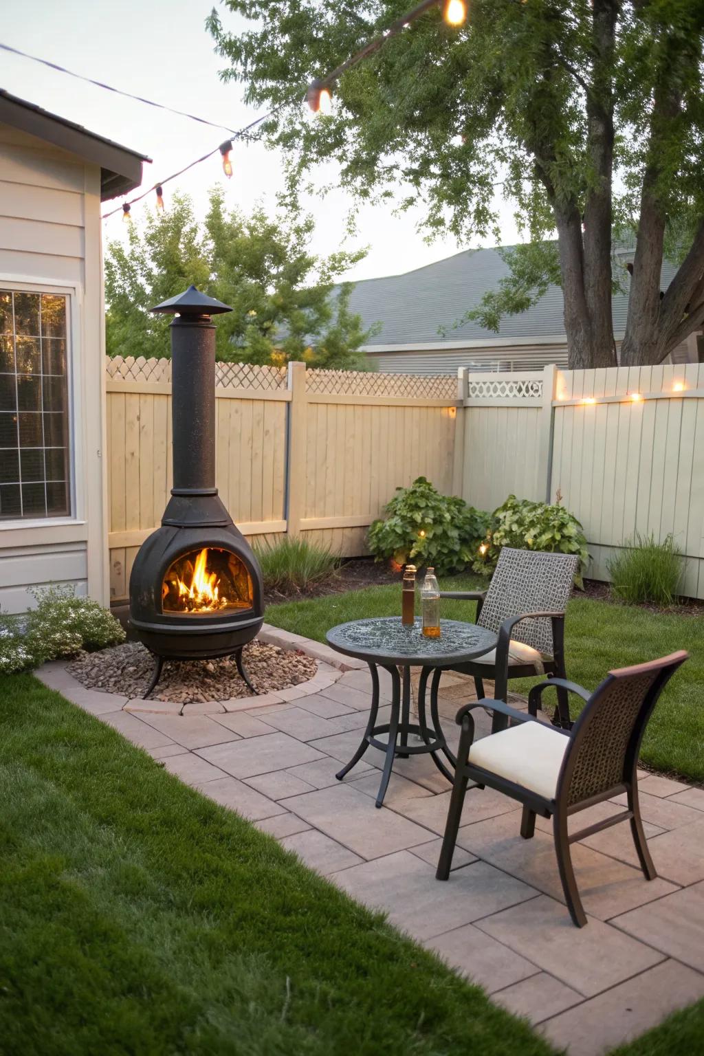 Chimineas are perfect for adding warmth to small outdoor spaces.