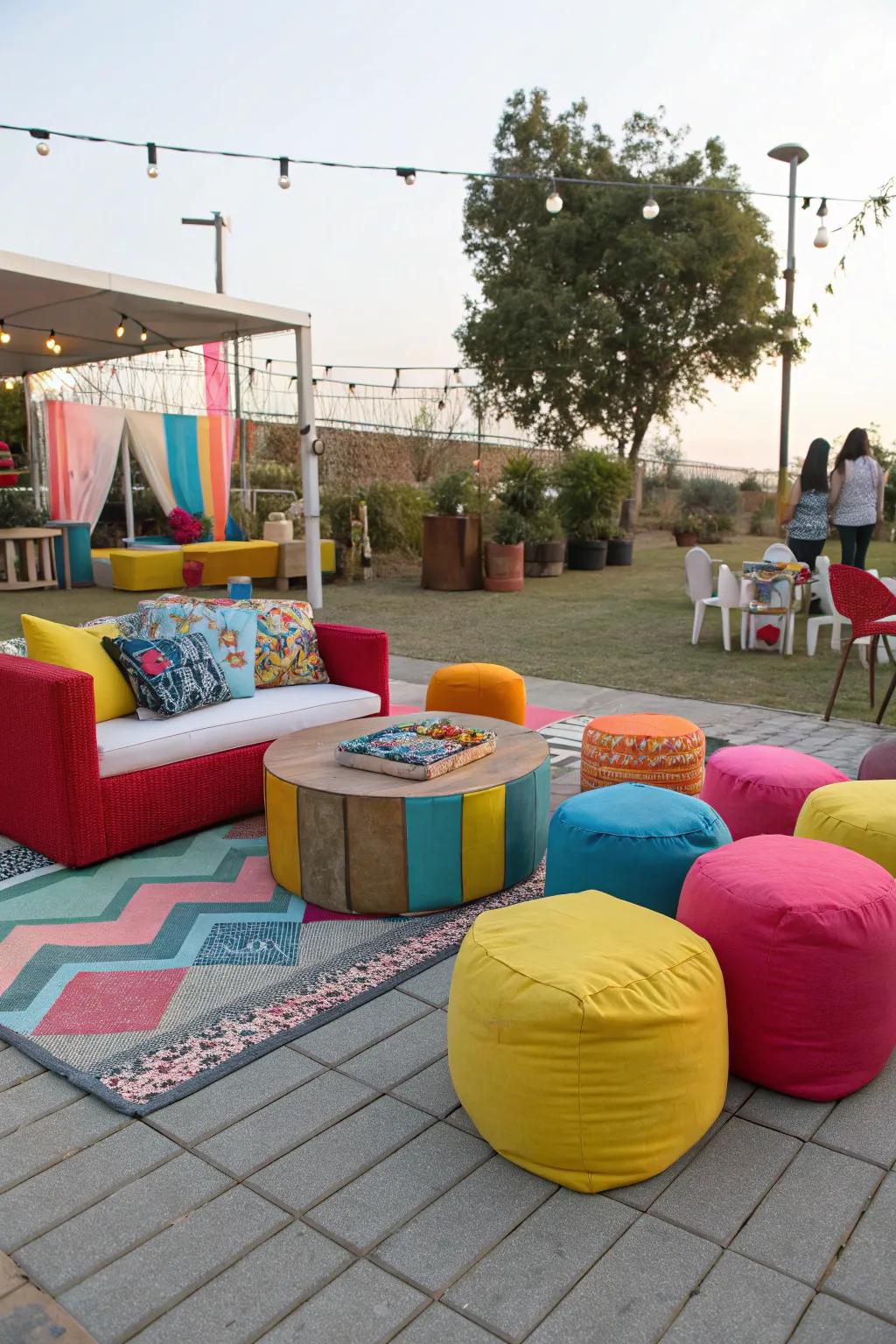 Add a pop of color and fun with playful poufs.