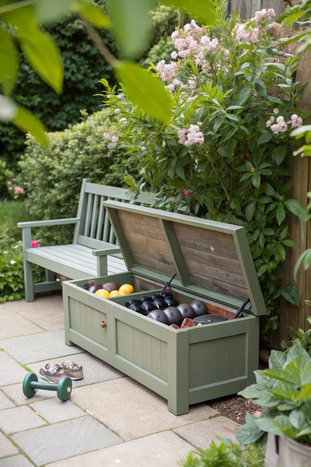 Keep your outdoor gym organized with smart storage.