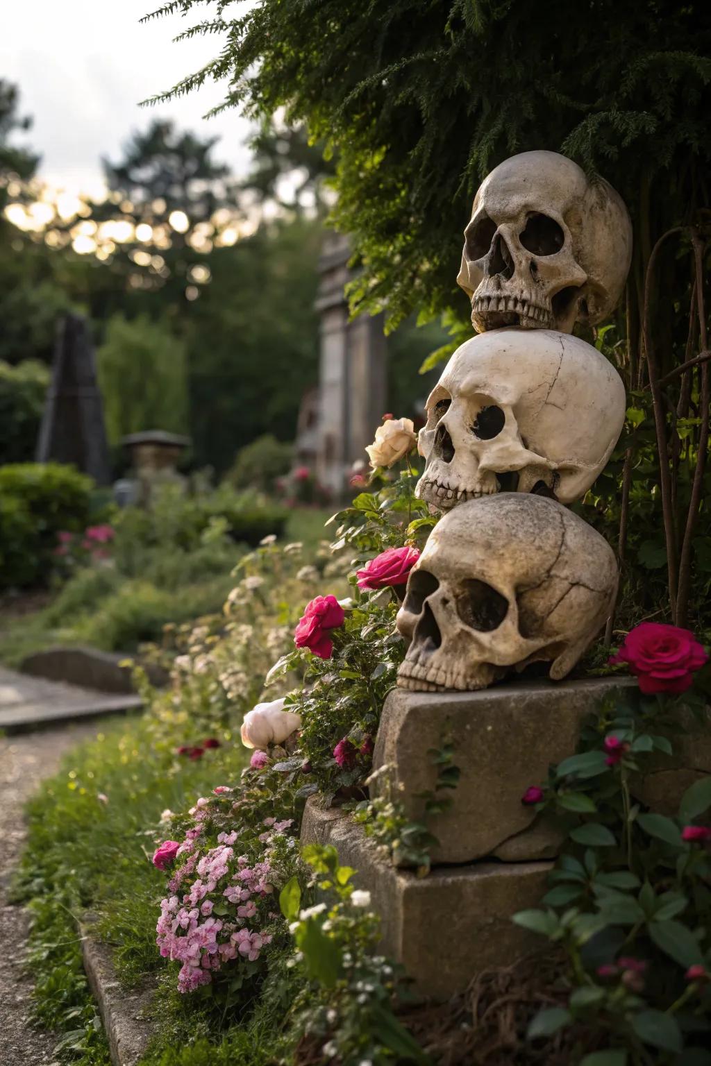 Add a touch of spookiness with a skull arrangement.