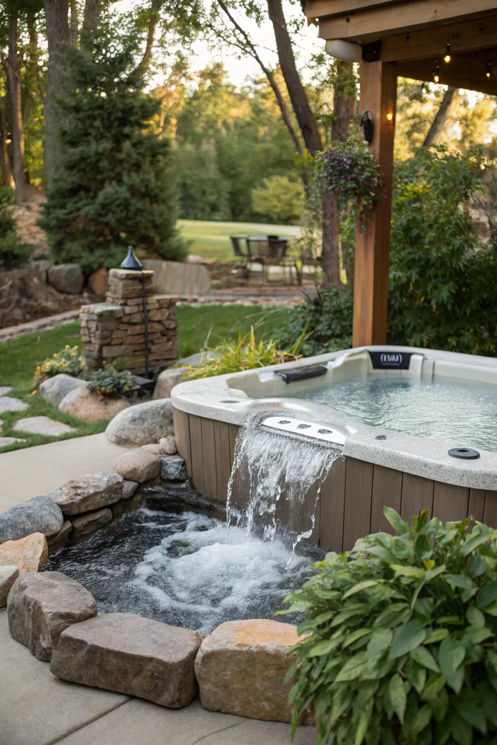 Water features elevate the spa-like experience of your hot tub area.