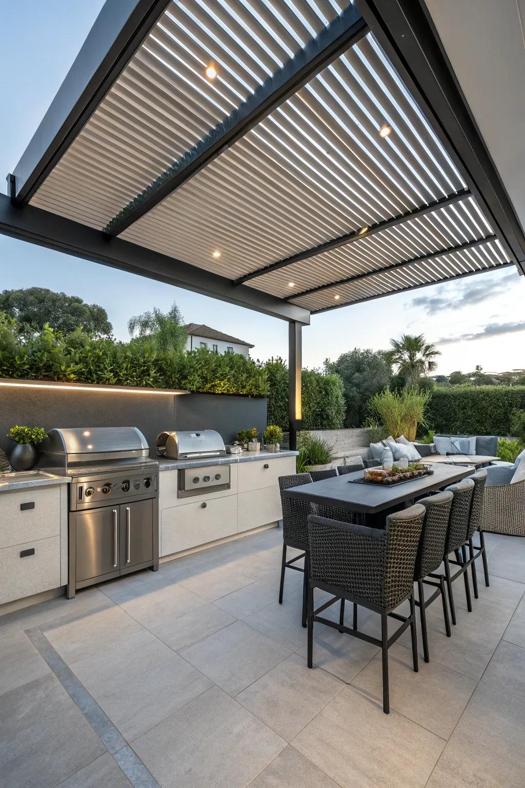 Control light and shade with a versatile louvered roof.