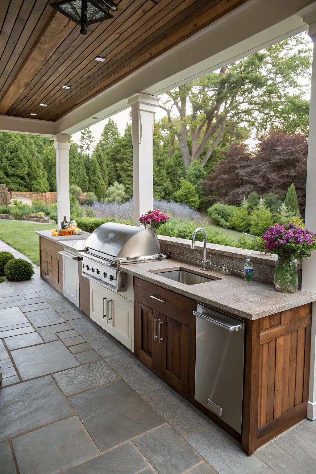 Plenty of counter space for outdoor kitchen tasks.