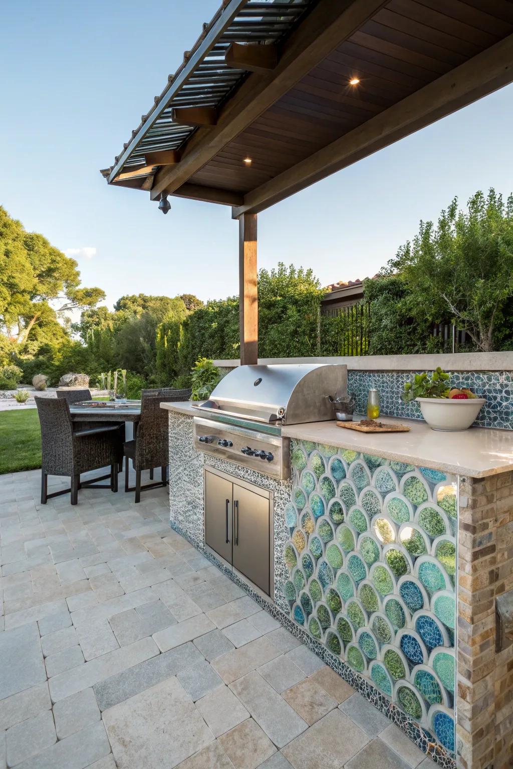 Glamorous glass mosaic tiles that catch and reflect sunlight beautifully.