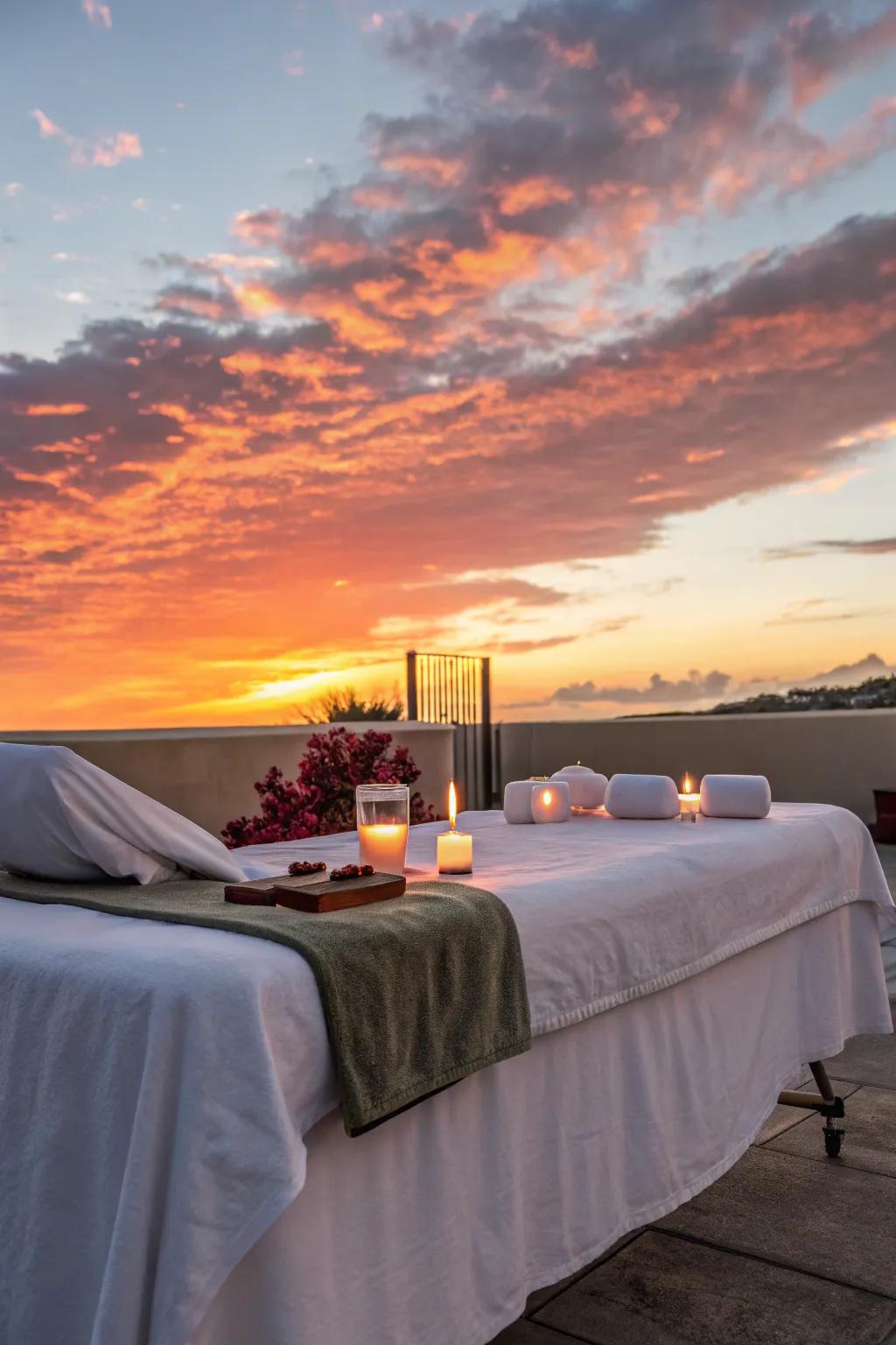 Experience ultimate relaxation with a sunset outdoor massage.