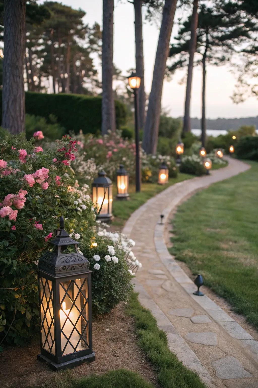 Lanterns lining the pathways create a charming guide for guests.