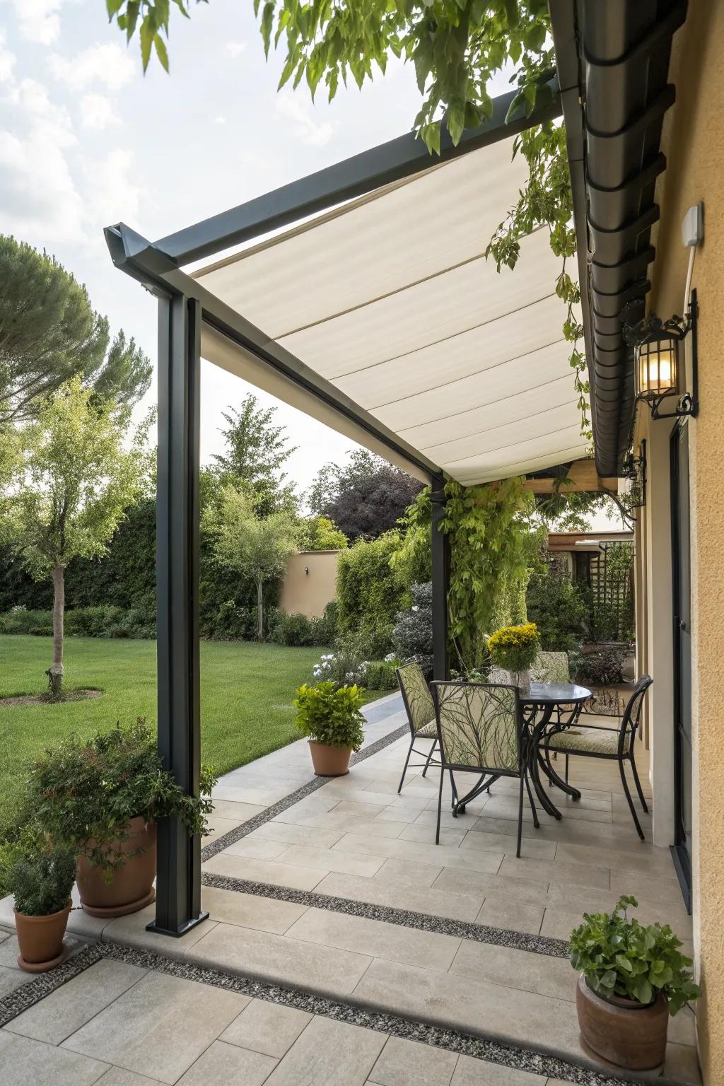 Pergolas provide stylish shade and enhance patio aesthetics.