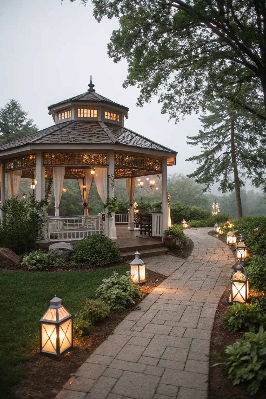 Decorative lanterns add a timeless charm to your pavilion.