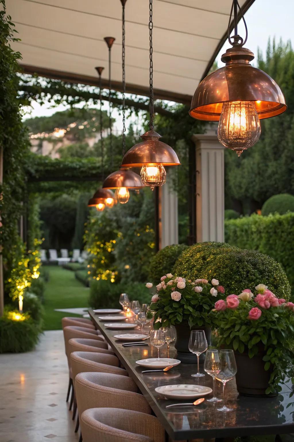 Introduce classic elegance with bronze pendants.