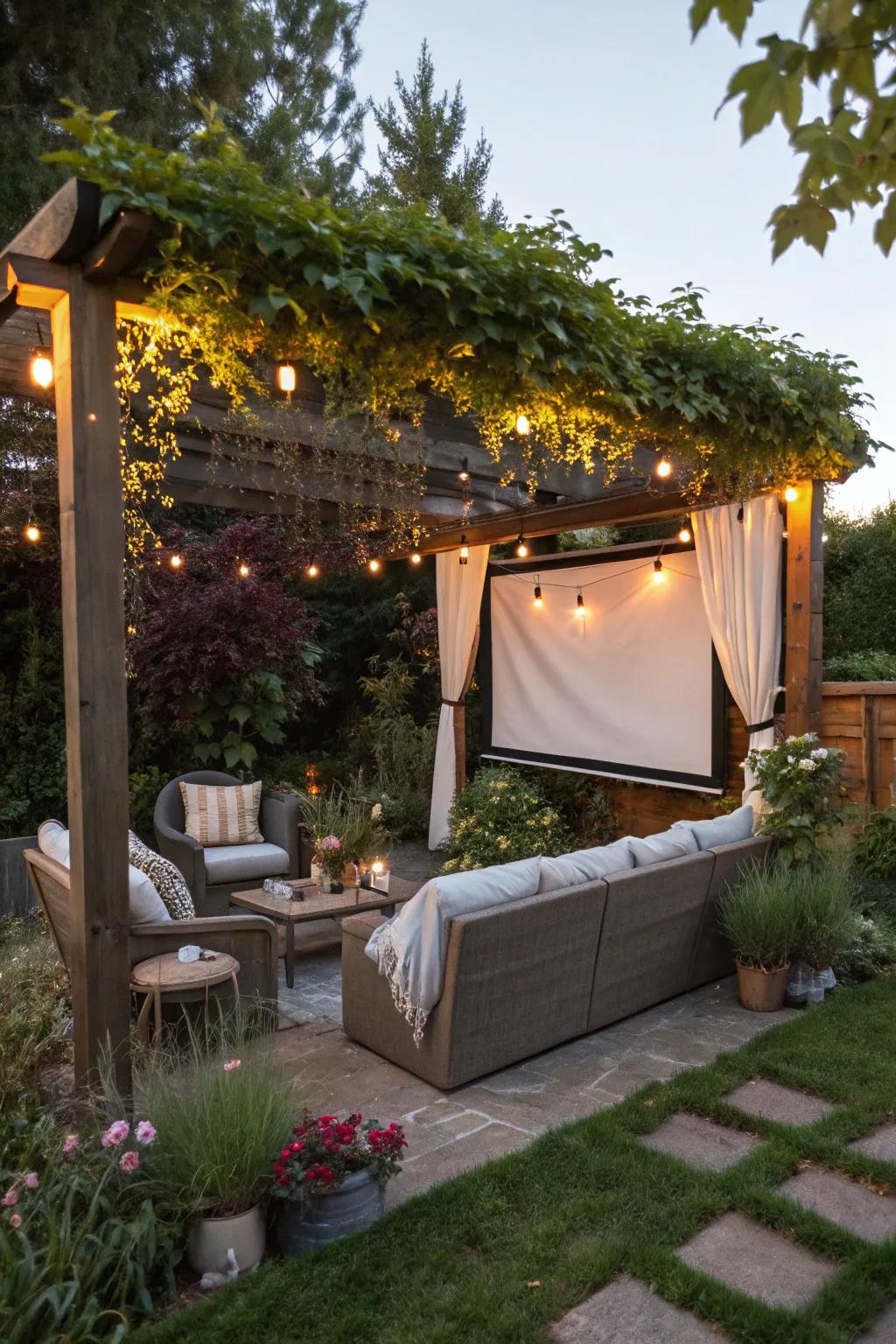 Pergolas provide a stylish and stable base for outdoor projector screens.